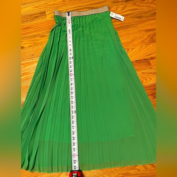 Made in Italy Green pleated skirt with gold elastic waist. One size. New w/tags - Picture 8 of 12